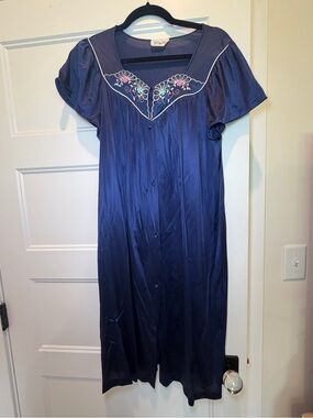Vanity Fair Navy Blue Embroidered Nightdress